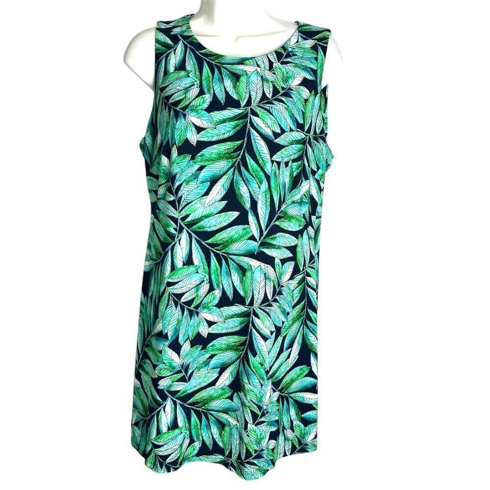 Tommy Hilfiger Green Scoop Neck Tropical Leaf Print Summer Dress, 8